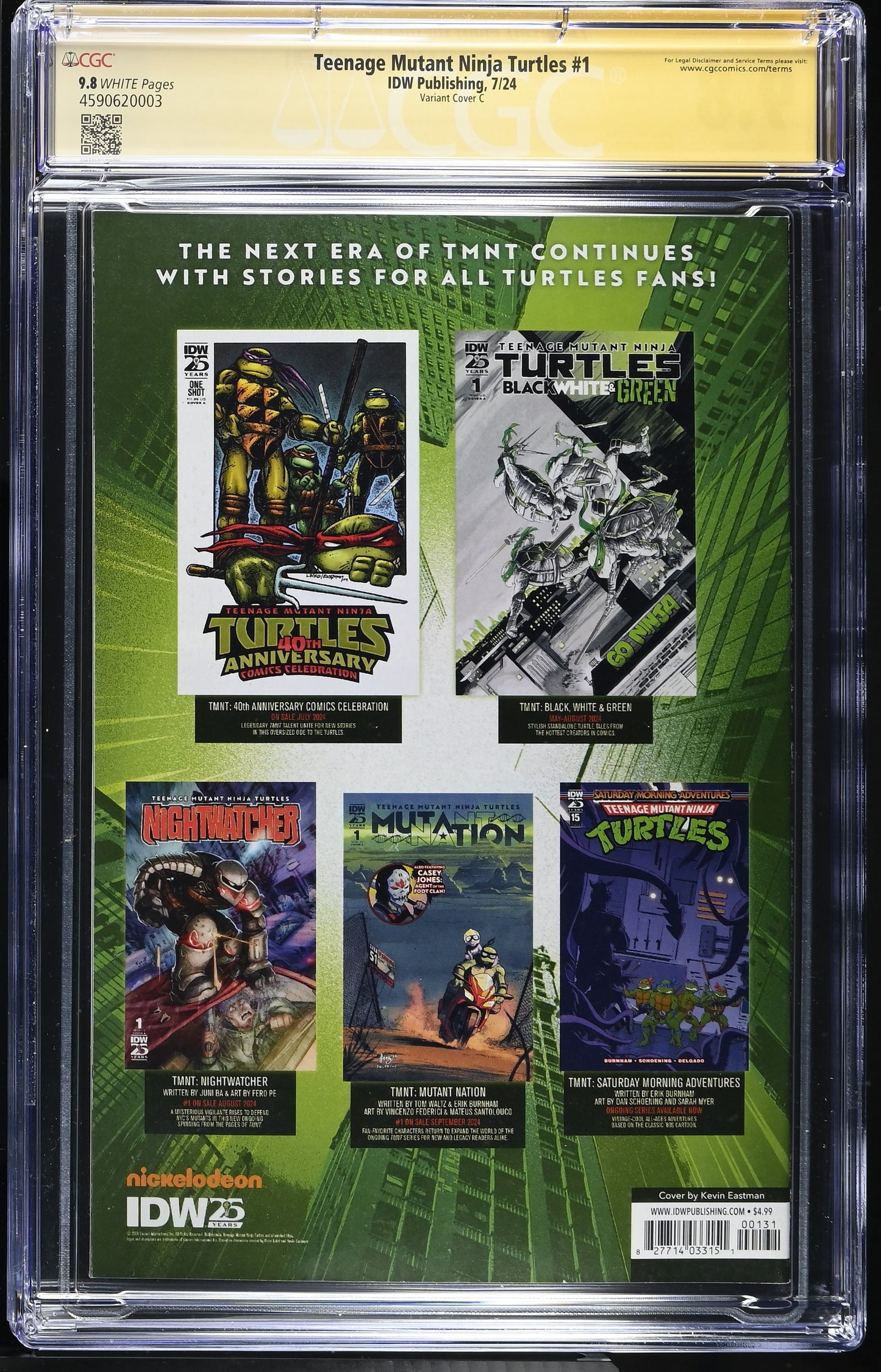 Teenage Mutant Ninja Turtles #1 Kevin Eastman Variant 90's Movie Cast Signed By Pais, Rist, Tochi & Eastman CGC SS 9.8