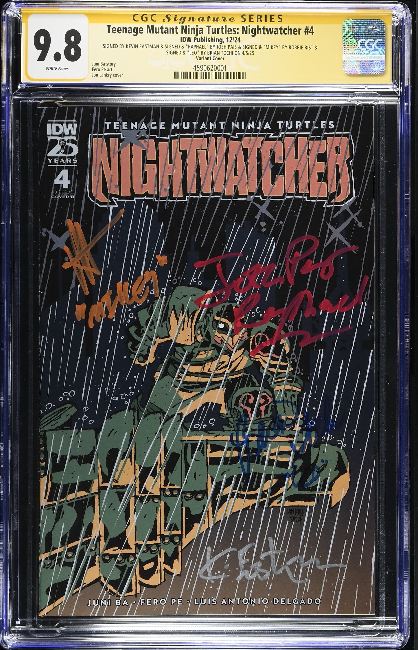 Teenage Mutant Ninja Turtles: Nightwatcher #4 Variant 90's Movie Cast Signed By Pais, Rist, Tochi & Eastman CGC SS 9.8