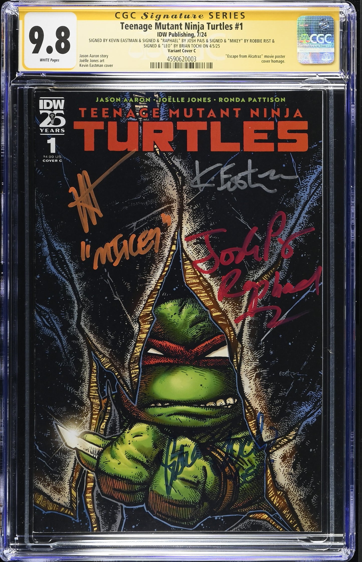 Teenage Mutant Ninja Turtles #1 Kevin Eastman Variant 90's Movie Cast Signed By Pais, Rist, Tochi & Eastman CGC SS 9.8