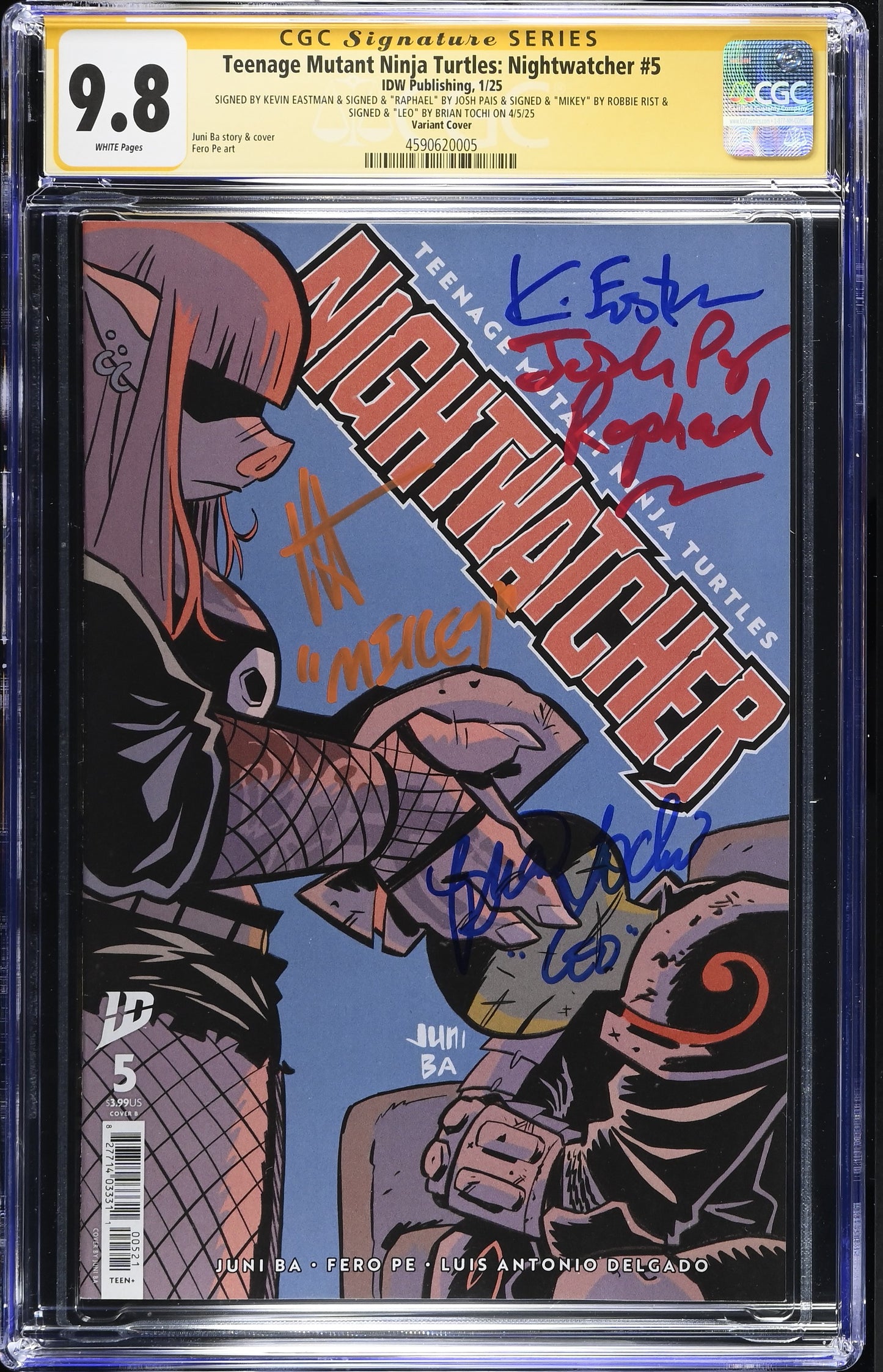 Teenage Mutant Ninja Turtles: Nightwatcher #5 Variant 90's Movie Cast Signed By Pais, Rist, Tochi & Eastman CGC SS 9.8