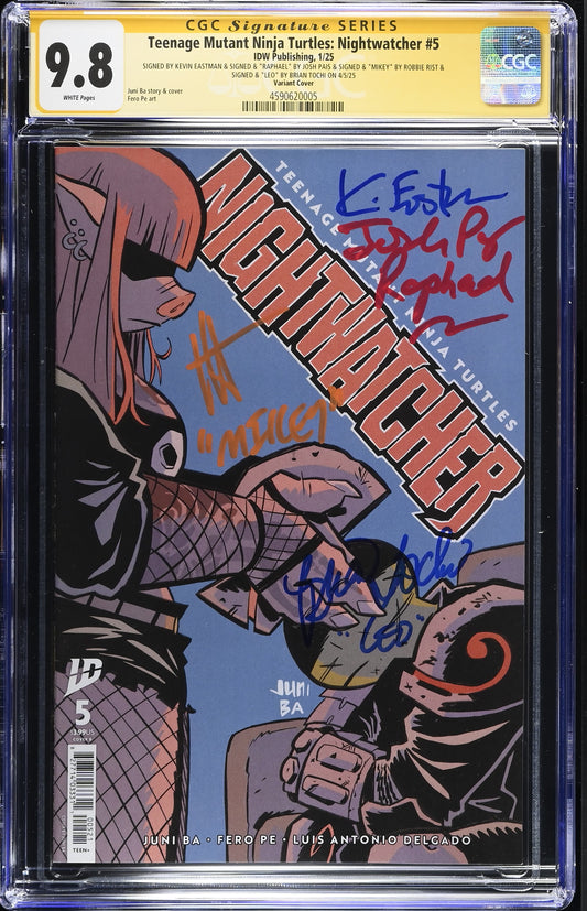 Teenage Mutant Ninja Turtles: Nightwatcher #5 Variant 90's Movie Cast Signed By Pais, Rist, Tochi & Eastman CGC SS 9.8