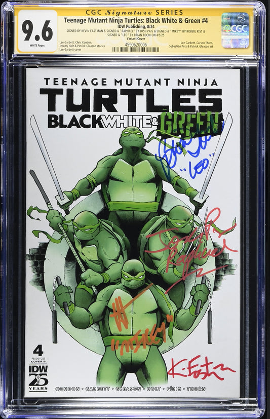 Teenage Mutant Ninja Turtles: Black White & Green #4 Variant 90's Movie Cast Signed By Pais, Rist, Tochi & Eastman CGC SS 9.6