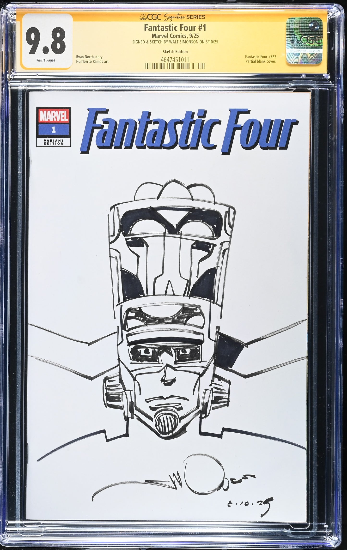 Fantastic Four #1 Blank CGC 9.8 SS Walt Simonson Galactus Sketch